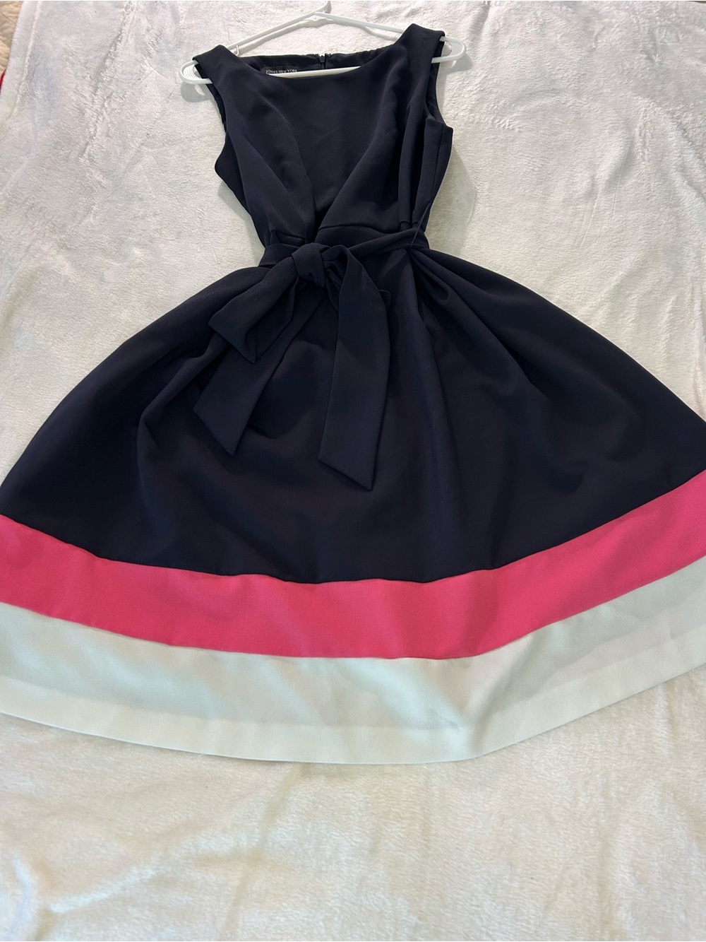 Jones New York Navy Midi Dress with Pink & White Hem - Picture 2 of 7
